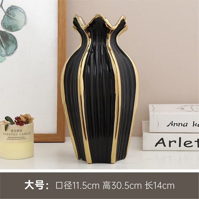 Simple Nordic ceramic vase modern electroplating ornaments, Black - Image 2