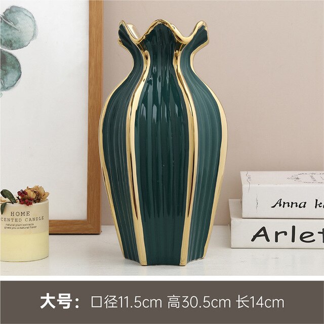 Simple Nordic ceramic vase modern electroplating ornaments, Green - Image 2