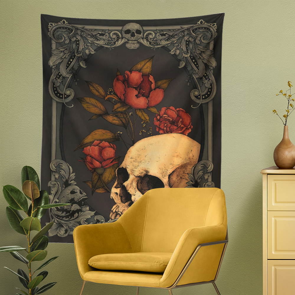 Skull Floral Tapestry Aesthetics Gothic Wall Decor - Image 4