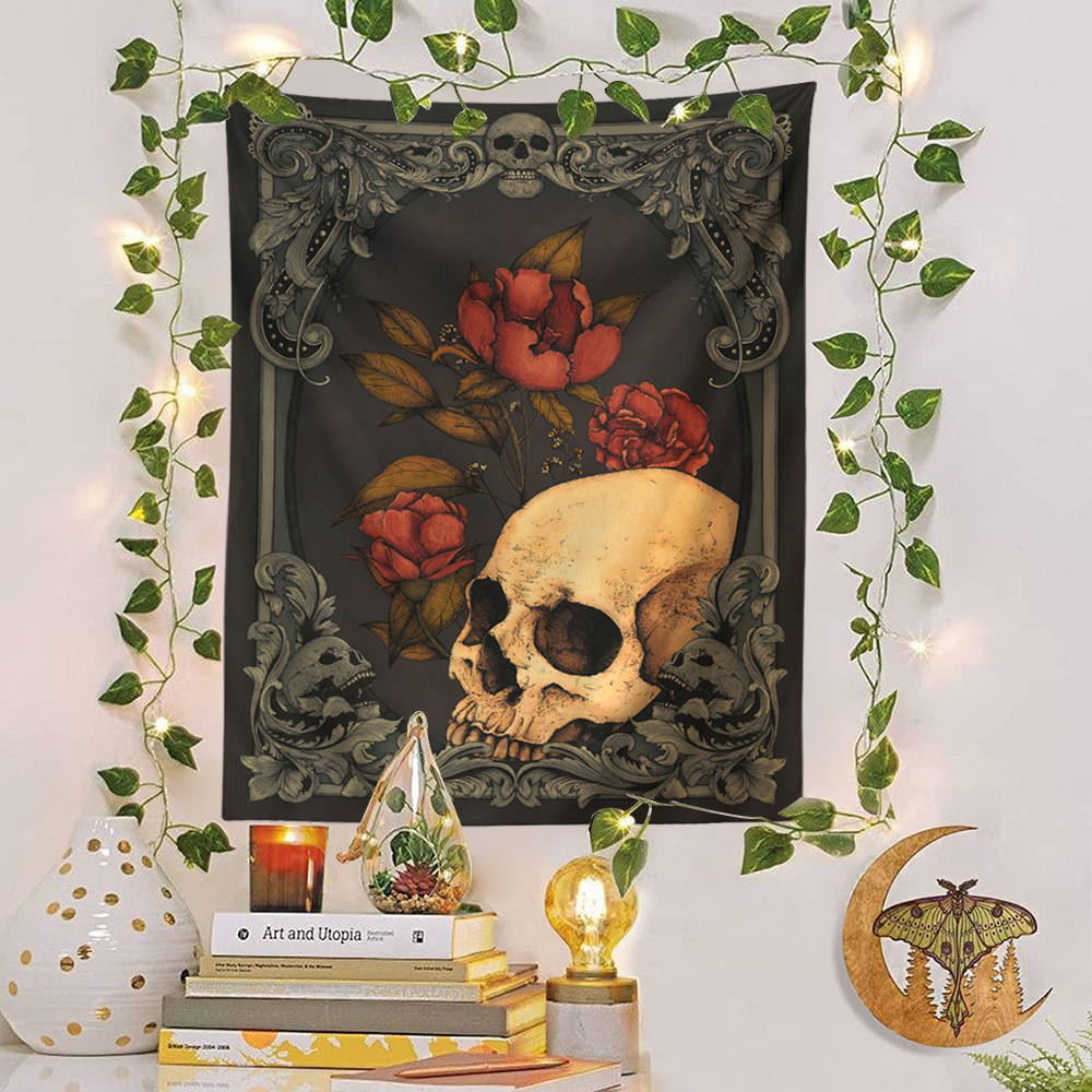 Skull Floral Tapestry Aesthetics Gothic Wall Decor - Image 5