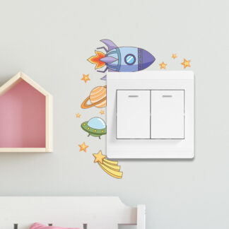 Space Planet Rocket Light Switch Sticker Cover