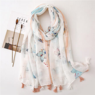 Spring and Autumn Butterfly Sequin Printed Cotton Linen Women's Scarf