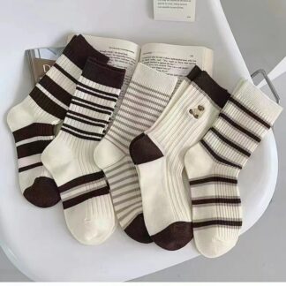 Sweet Striped Embroidered Bear Women's Socks