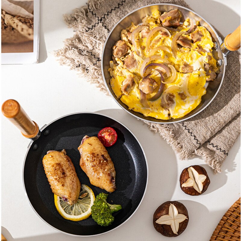 Japanese Style Standing Wooden Handle Frying Pan Breakfast Maker Cookware - Image 2