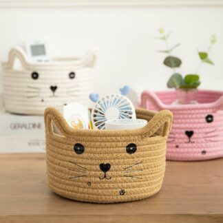 Storage Basket Cat Ears Hand Woven