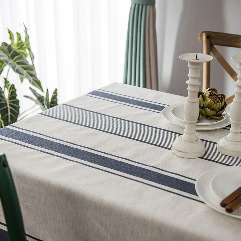 Striped Oxford Cloth Table Cloth Vintage Table Cover, Blue - Image 2