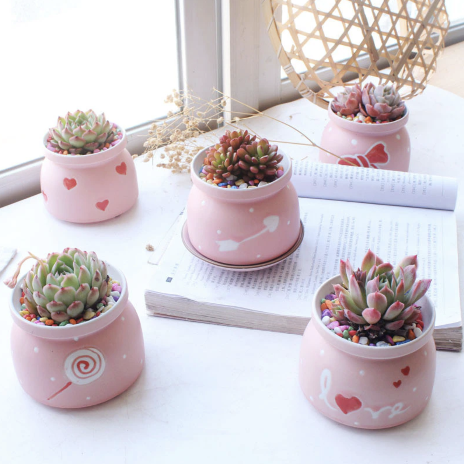 4PCS/Set Pink Ceramic Plant Pot With Hole Design - Image 3