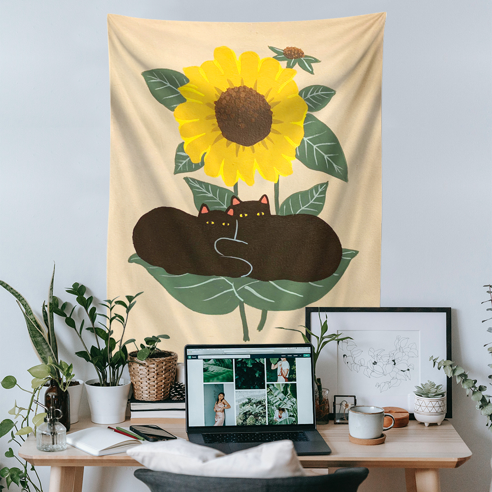 Sunflower Black Cat Tapestry Aesthetic Room Decor - Image 2