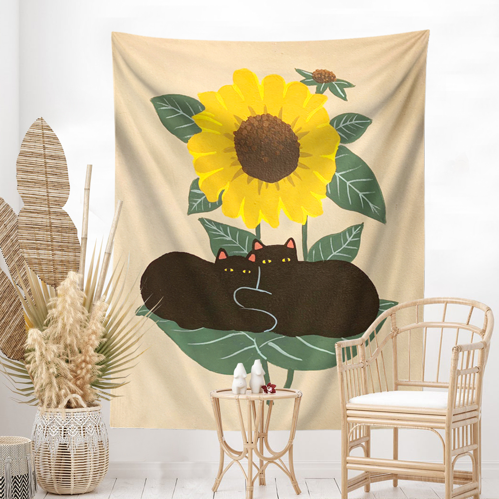 Sunflower Black Cat Tapestry Aesthetic Room Decor - Image 3