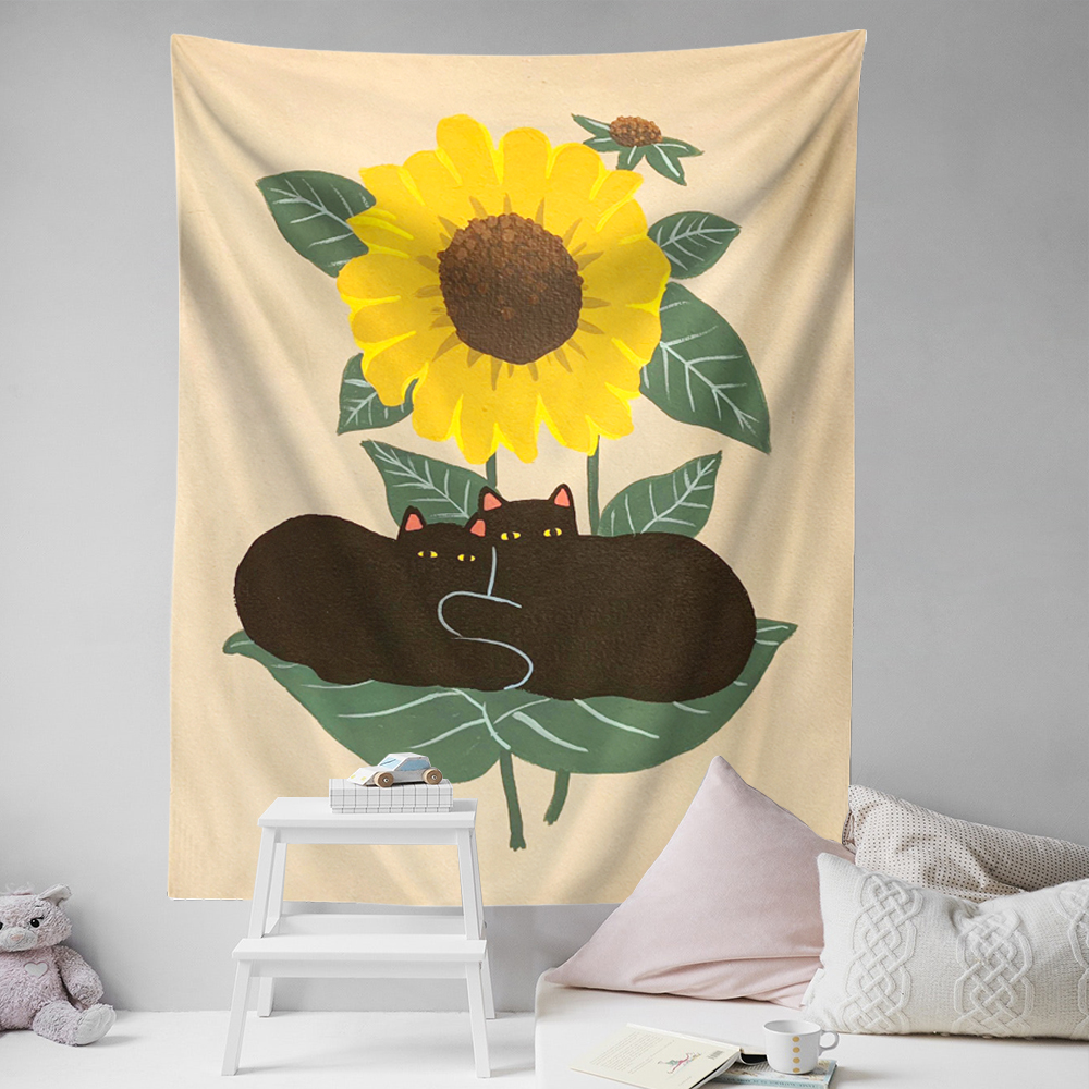 Sunflower Black Cat Tapestry Aesthetic Room Decor - Image 4