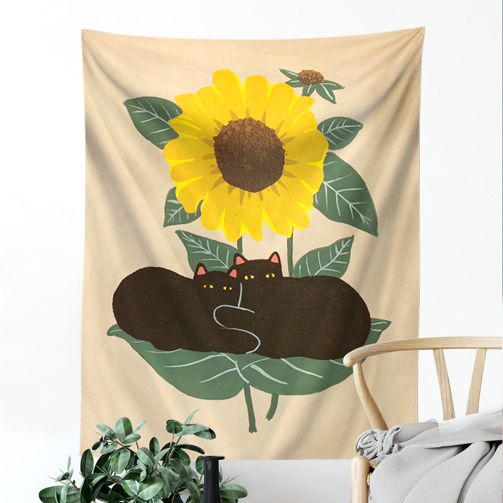Sunflower Black Cat Tapestry Aesthetic Room Decor - Image 6