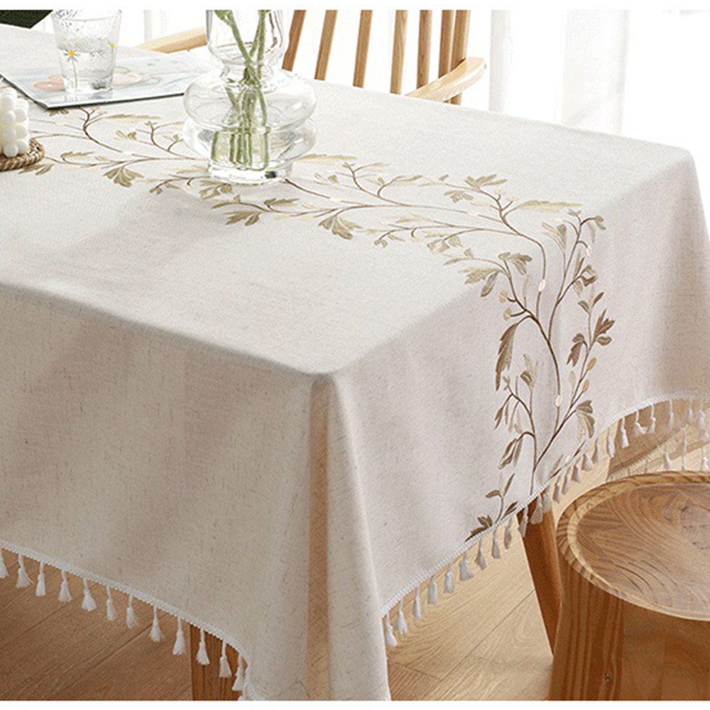 White Tassel Cotton Linen Table Cloth - Image 3