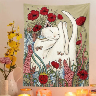 Tarot Cat Tapestry Wall Hanging Aesthetic Room Decor