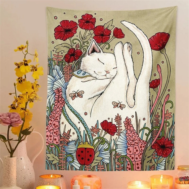 Mysterious Tarot Cat Tapestry Wall Hanging