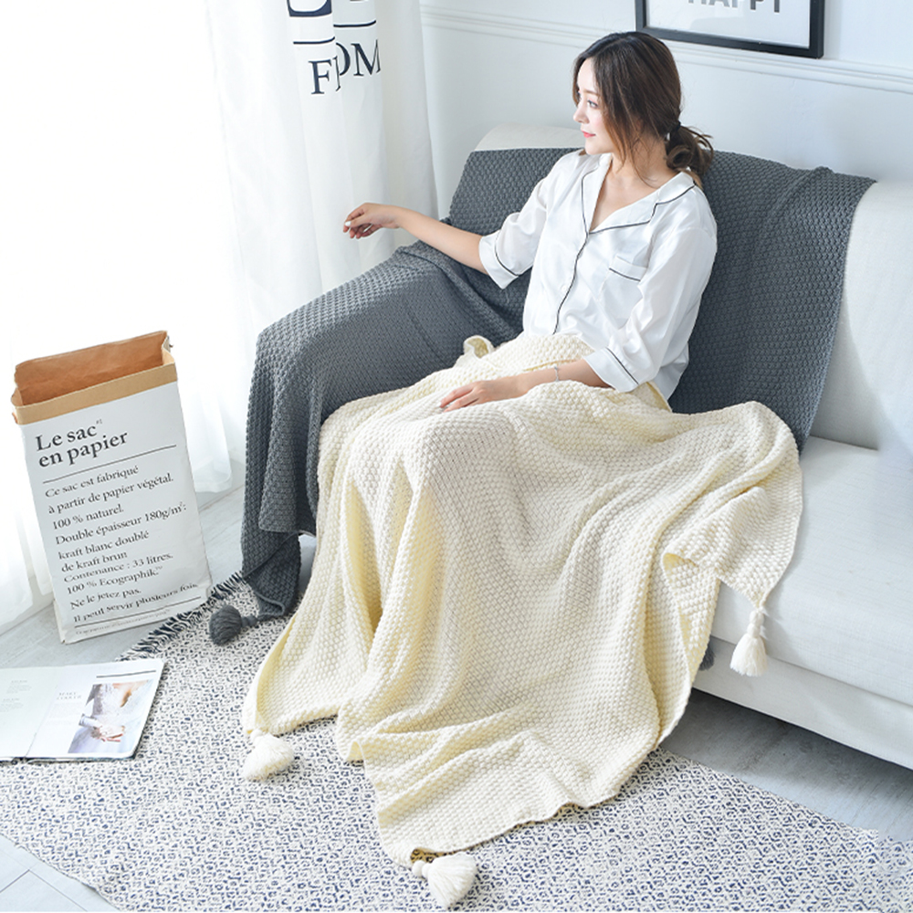 Tassel Knitted Ball Woolen Sofa Blanket - Image 2