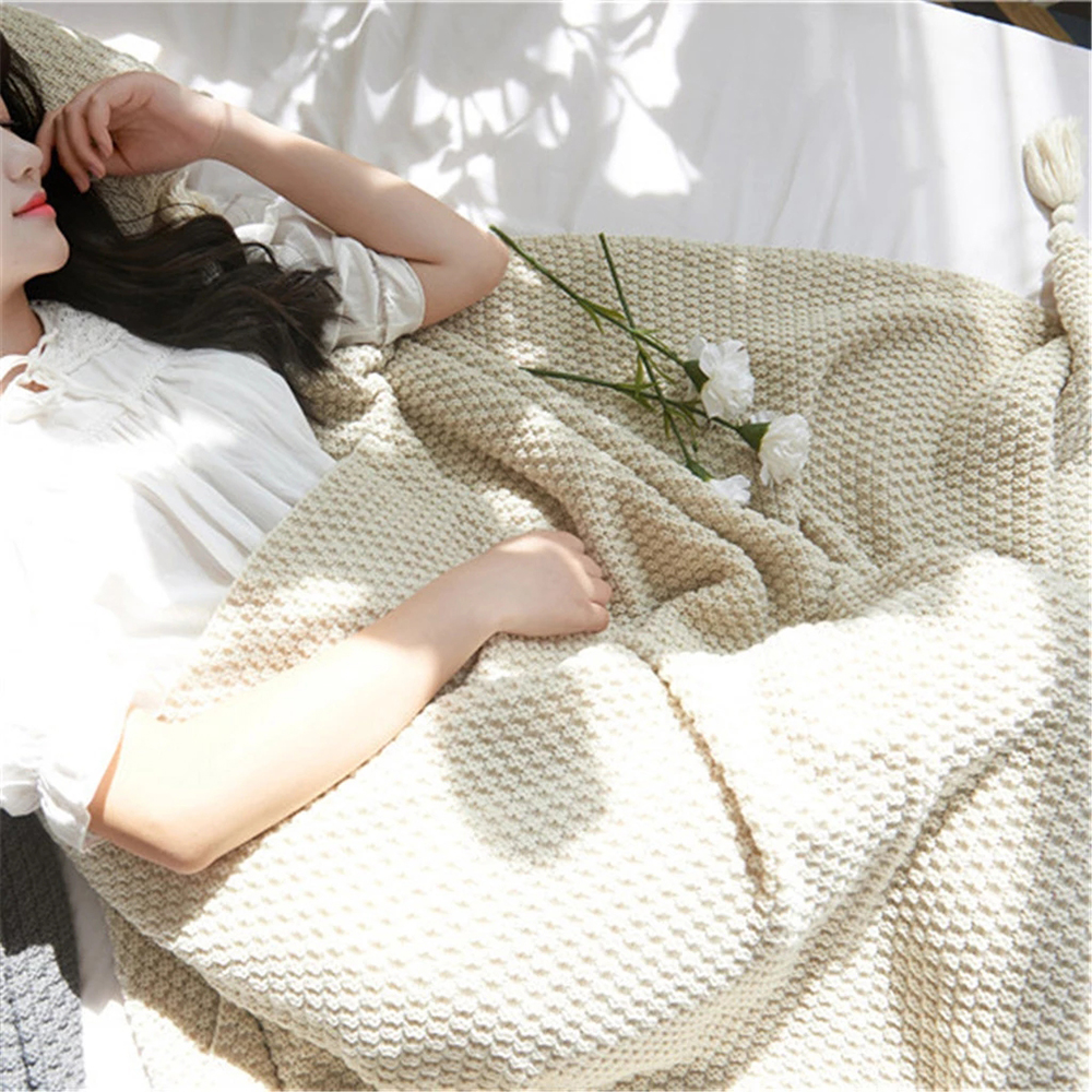 Tassel Knitted Ball Woolen Sofa Blanket - Image 6