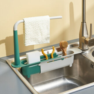 Green Telescopic Sink Shelf Kitchen Sink Drain Rack