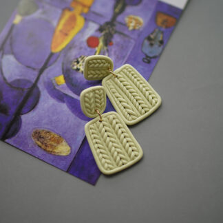 Braided Pattern Polymer Clay Drop Earrings Green