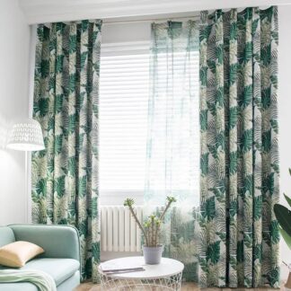 Tropical Printed Blackout Curtains Green Leaves