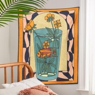 Vintage Inspired Tapestry Wall Hanging Psychedelic Vase