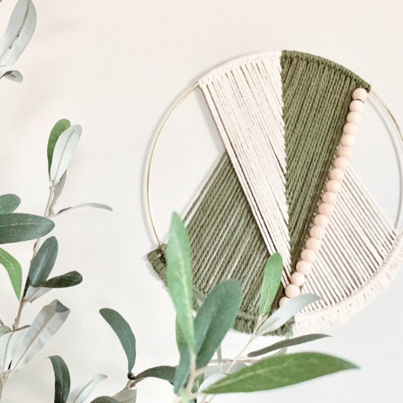 Beaded Bohemian Woven Geometrical Macrame, Green - Image 2