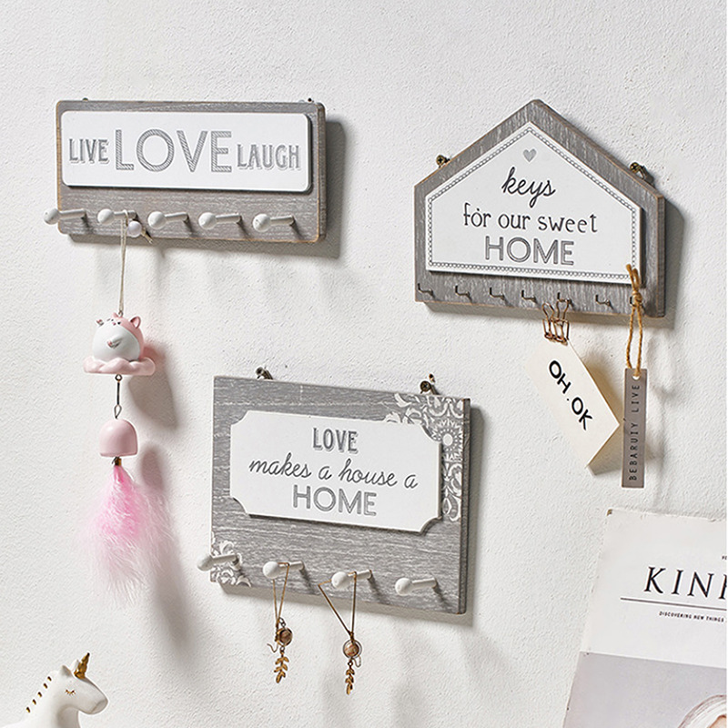 Wood House Shape Key Hanger Wall Decoration - Image 4