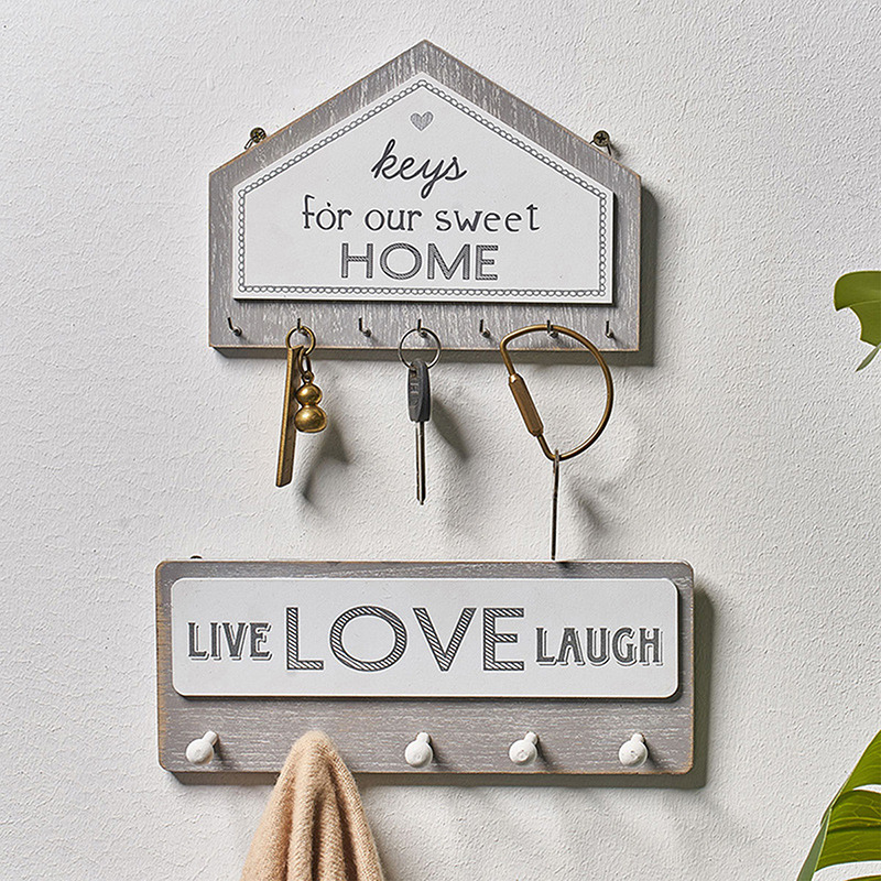 Wood House Shape Key Hanger Wall Decoration - Image 2