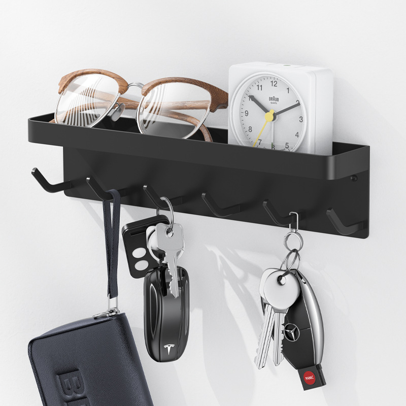 Wall Mounted Shelf with 6 Key Hooks Hallway Decorative - Image 2