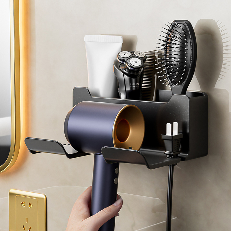 Wall Mounted Hair Dryer Holder Bathroom Shelf Multifunctional Storage - Image 2