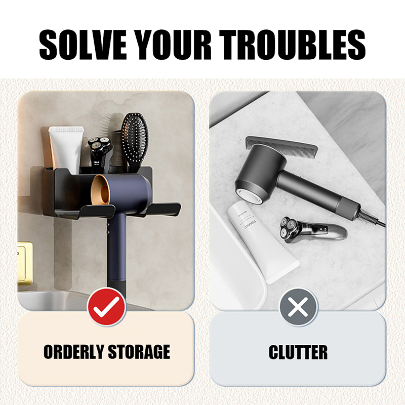 Wall Mounted Hair Dryer Holder Bathroom Shelf Multifunctional Storage - Image 5