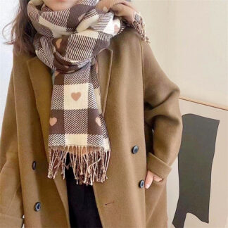 Warm Winter Love Heart Wool Knitted Plaid Scarves