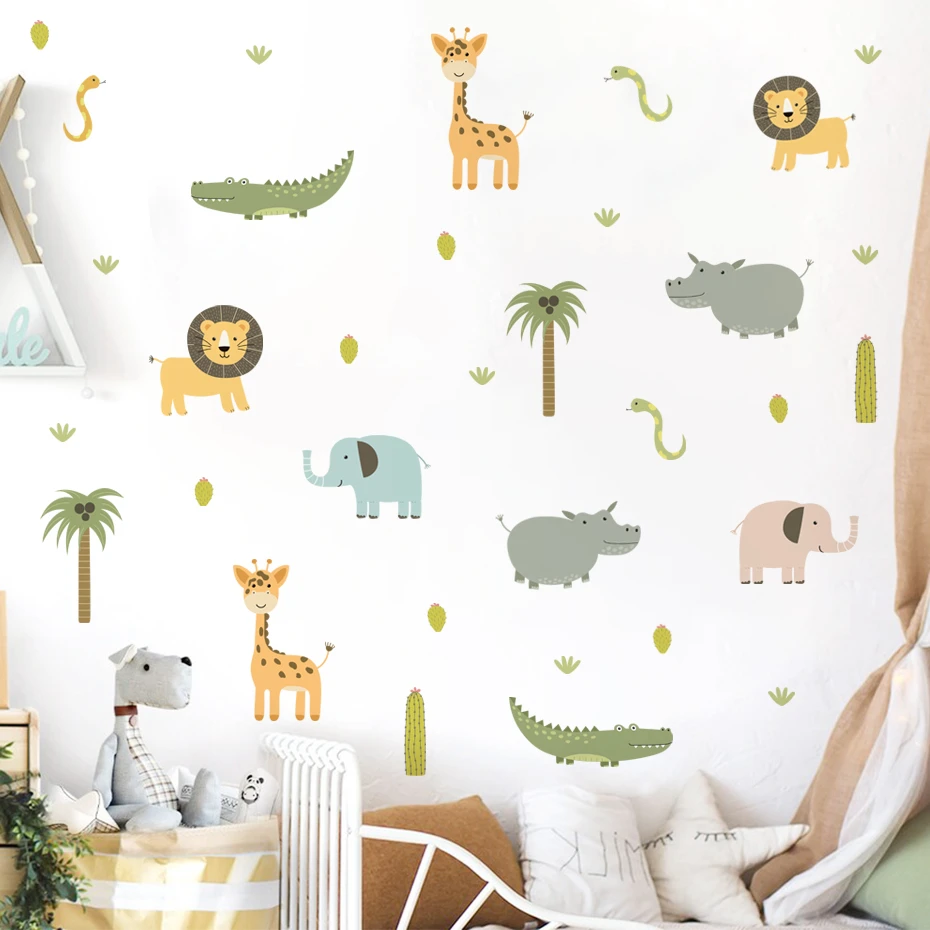 Watercolor Cute Cartoon Safari Animals Wall Stickers
