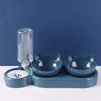 Double Bowl Food Bowl Automatic Feeding Water Blue