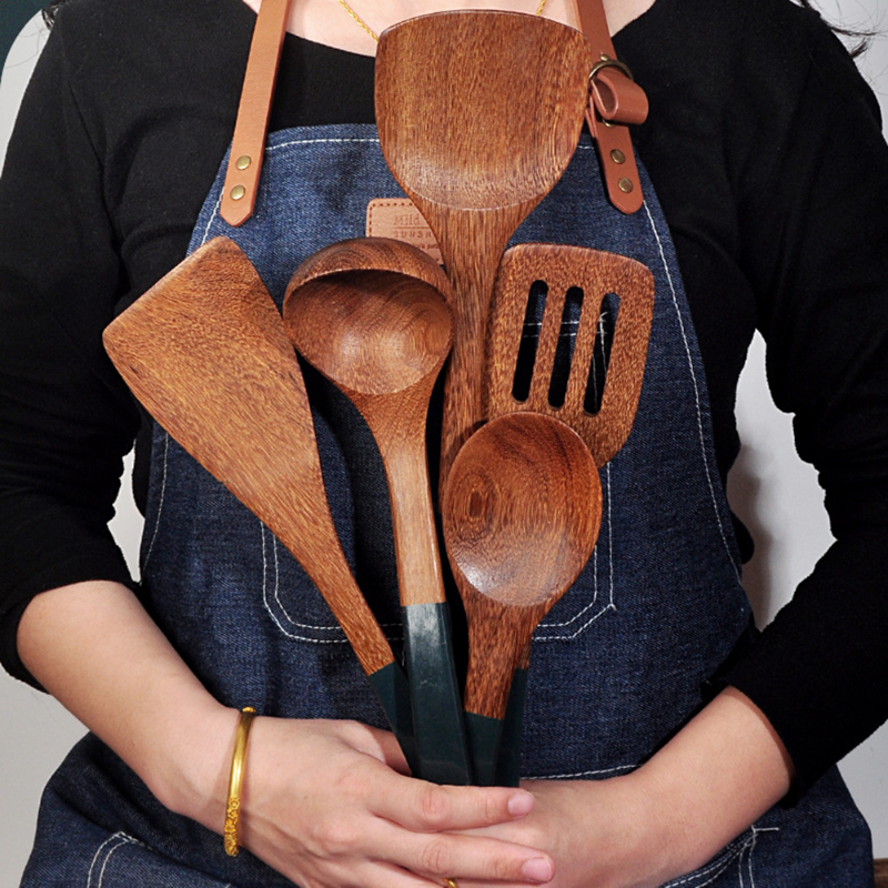 Natural Wooden Non-stick Cooking Utensils Set - Image 3