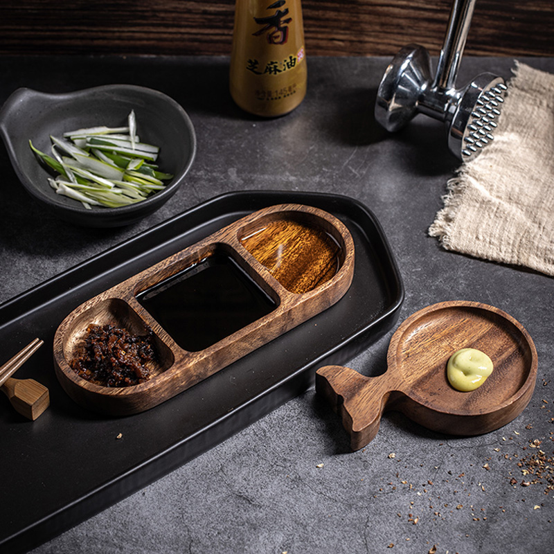 Mini Wooden Plate Sauce Dish Serving Set