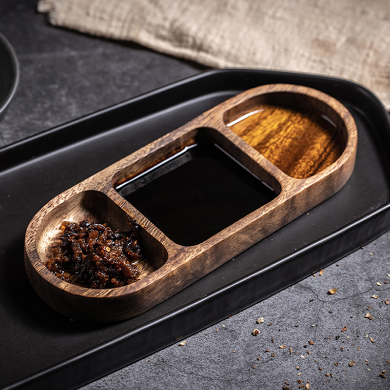 Mini Wooden Plate Sauce Dish Serving Set - Image 3