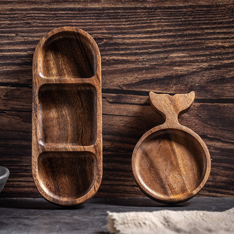 Mini Wooden Plate Sauce Dish Serving Set - Image 2