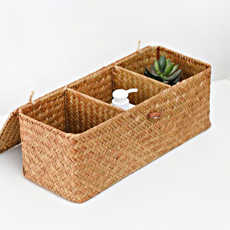 Woven Multi-grid Storage Basket with Lid - Image 3