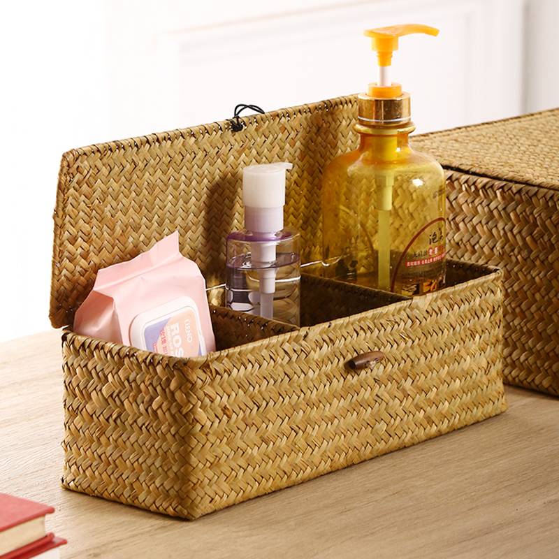 Woven Multi-grid Storage Basket with Lid - Image 4