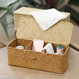 Woven Multi-grid Storage Basket with Lid