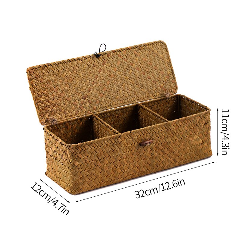 Woven Multi-grid Storage Basket with Lid - Image 5