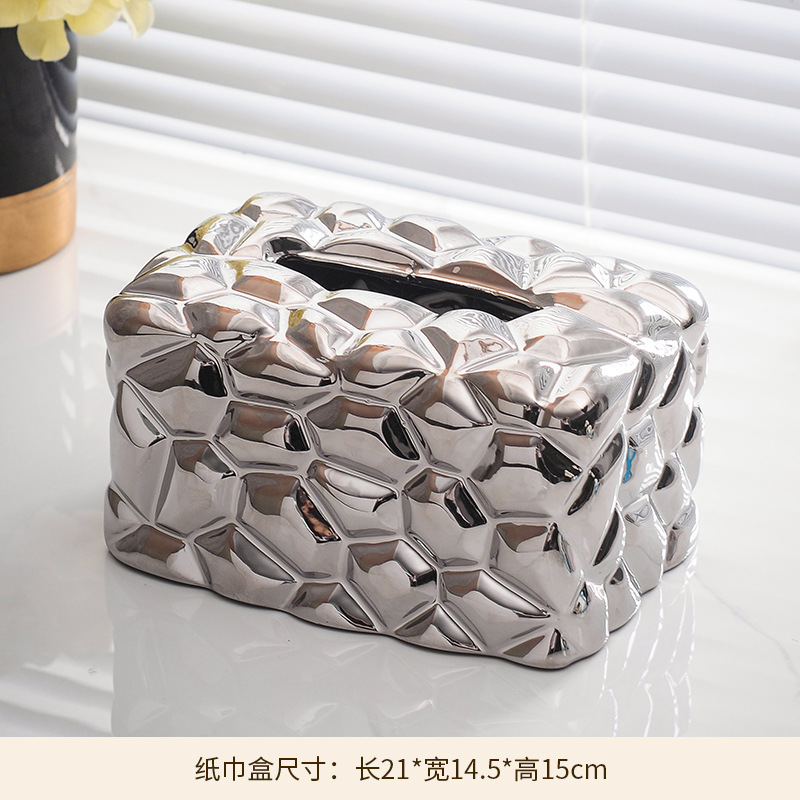 Modern Silver Ceramic Tissue Box Ornaments Modern Decorations - Image 3