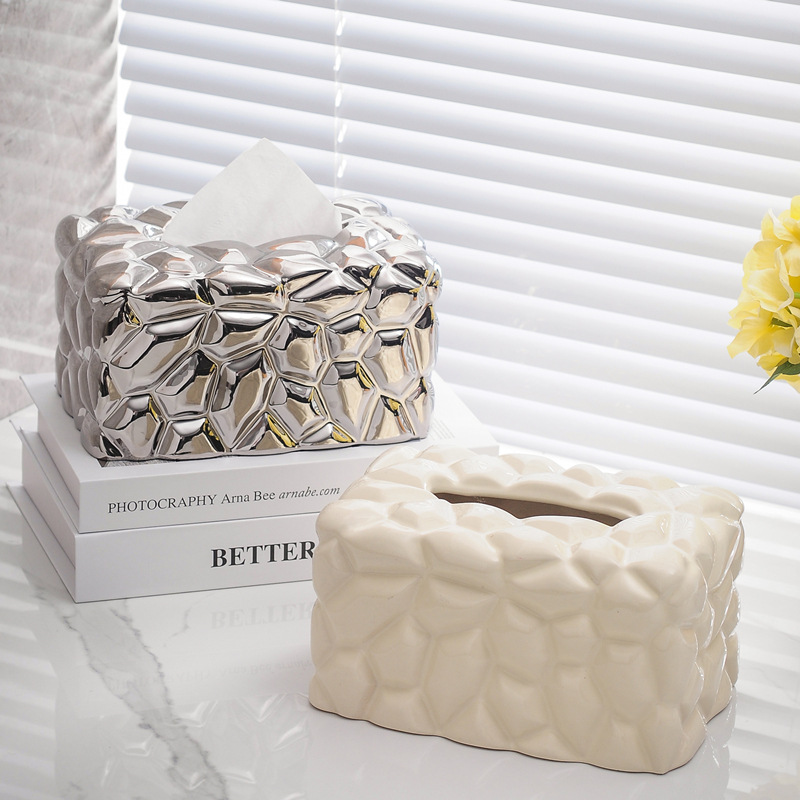 Modern Silver Ceramic Tissue Box Ornaments Modern Decorations