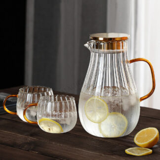 1.7L High Borosilicate Glass Cold Kettle Glass Cup Vertical Stripes Water Bottle with 2 Cups Set