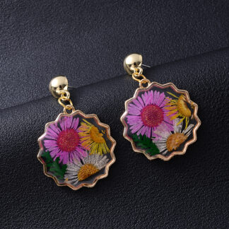 1 Pair Preserved Fresh Petal Natural Daisy Epoxy Resin Earrings