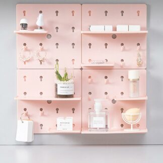 1 Set Useful Pegboard Wall Hanging Shelf Storage Rack, Pink