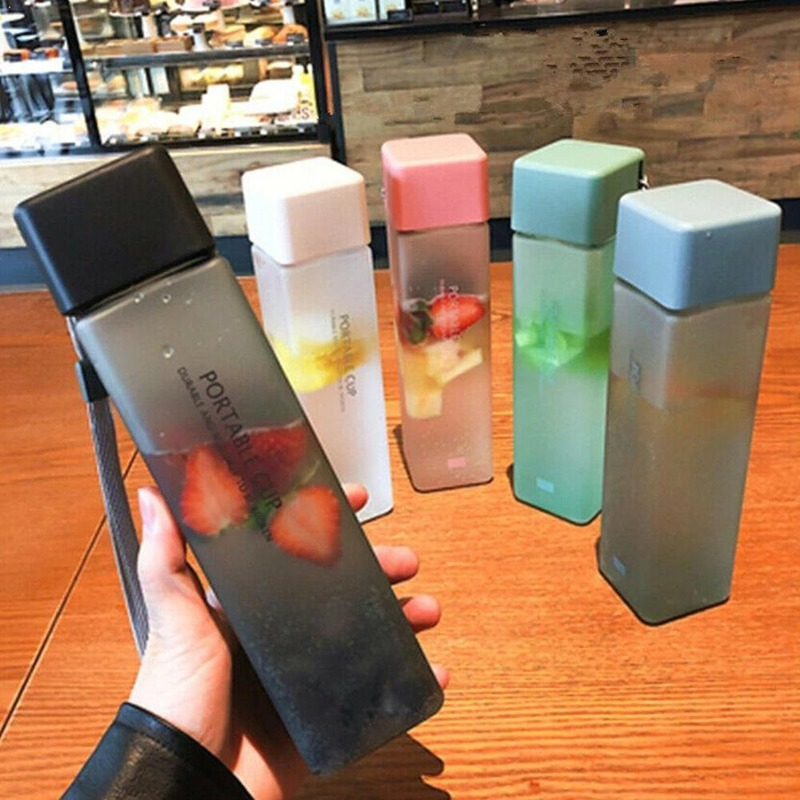 500ml Matte Black Square Plastic Water Bottle - Image 2