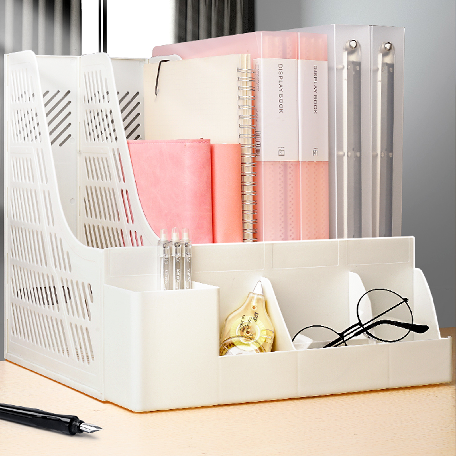 1Pcs White Minimalist 4-column File Rack For Office - Image 2