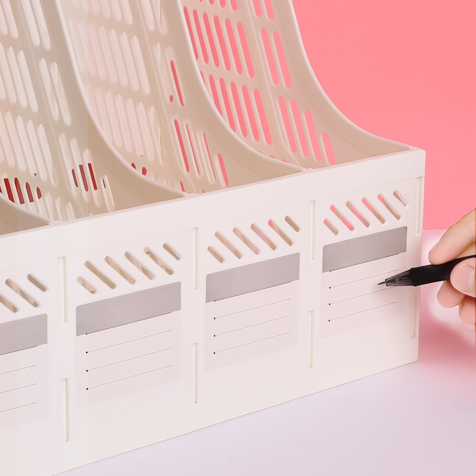 1Pcs White Minimalist 4-column File Rack For Office - Image 3