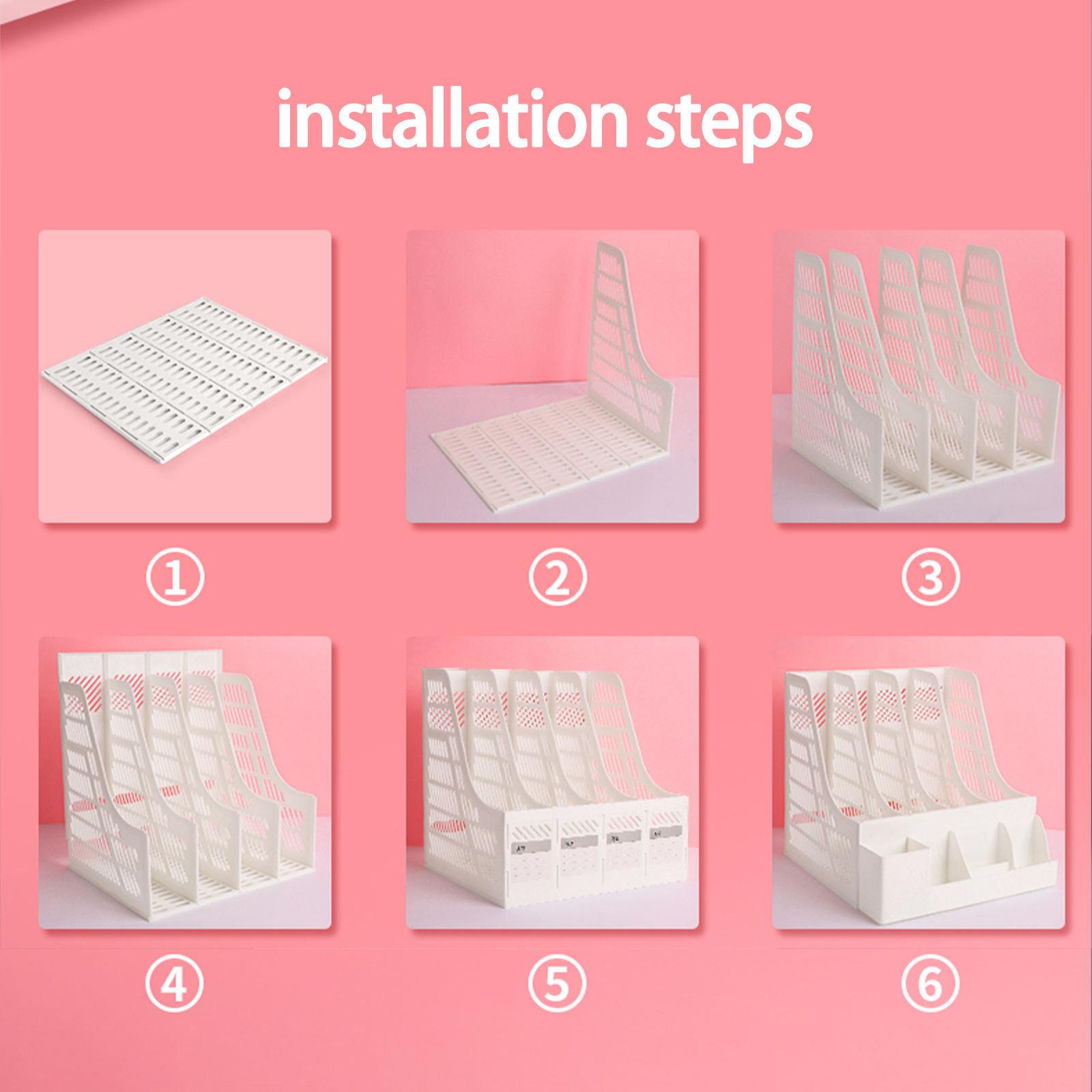 1Pcs White Minimalist 4-column File Rack For Office - Image 5